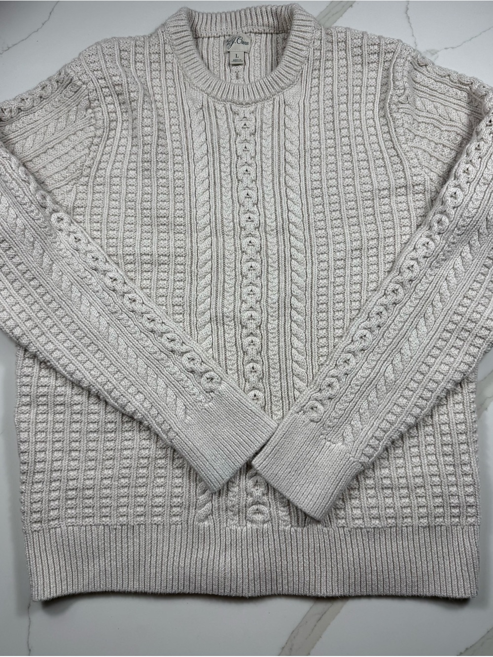 J. Crew Men's Cable Knit Crewneck Sweater - Cream